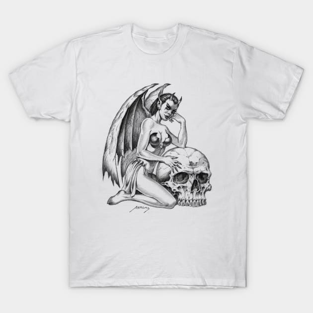 Devilgirl and Skull T-Shirt by Paul_Abrams